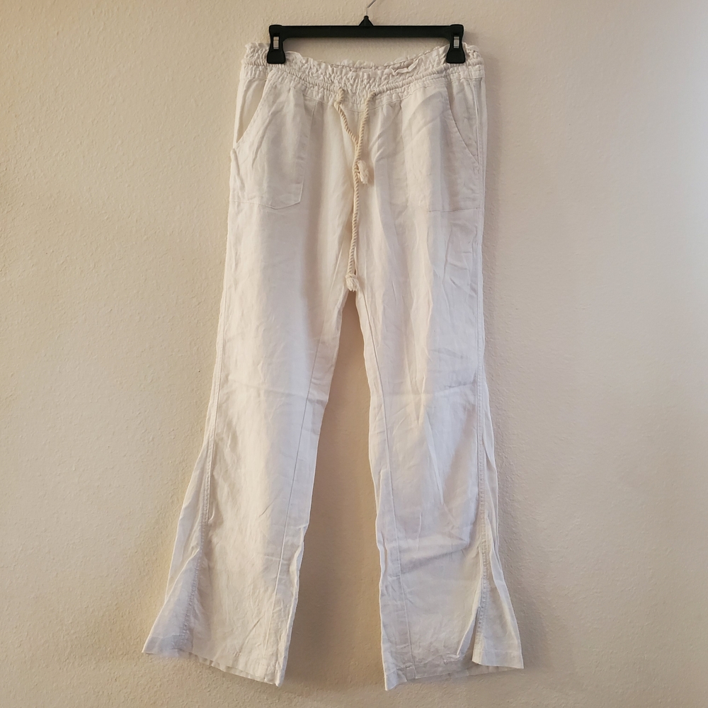 Roxy Women's Off White Elastic Waist Linen Blend Trousers Size SP